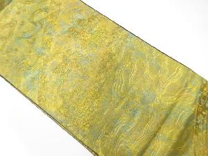 青銅箔　流水に鴛鴦・花模様織り出し袋帯